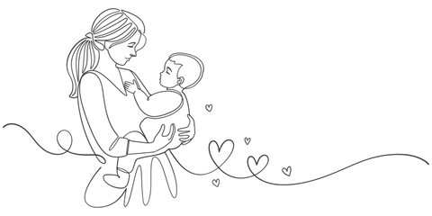 mother and daughter, Mothers day line art style vector illustration, mothers day celebration illustration