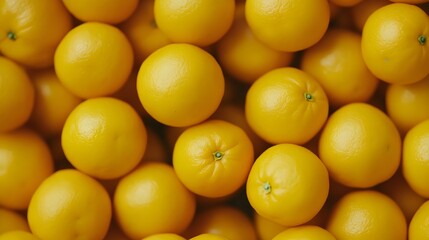 Close-up Shot of Many Juicy Oranges, Vibrant Yellow Citrus Fruits Background