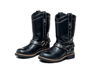 A Pair of Stylish Black Leather Motorcycle Boots with Silver Accents Showcasing Rugged Design and Craftsmanship for the Modern Biker's Fashion and Protective Footwear Needs