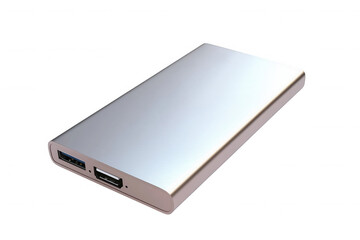 Silver Power Bank Showcasing USB-A and USB-C Ports