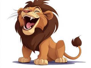Adorable Cartoon Lion Cub Roaring, Happy, Playful, Illustration, Animal