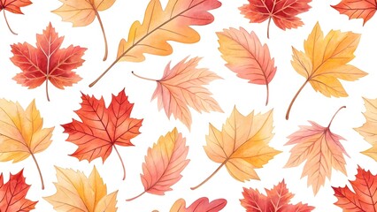 Colorful Autumn Leaves Pattern on White Background for Design