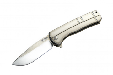 Titanium Folding Knife with Partially Serrated Blade Showcasing Sleek Minimalist Design
