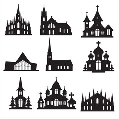 Obraz premium SET VECTOR VARIOS CHRUCH SILHOUETTES, WEDDING, CHRISTMAS