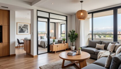 Fototapeta premium Modern luxury condominium featuring smart home technology, contemporary design