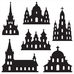 SET VECTOR VARIOS CHRUCH SILHOUETTES, WEDDING, CHRISTMAS