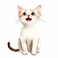 Obraz premium Cute cat watercolor concept. Cute illustrated cat with a joyful expression.