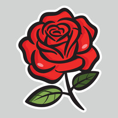 Set of red roses decorated with leaves and branches. Vector illustration.