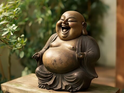 Laughing Buddha Statue, Bronze Figurine, Outdoor Garden Decor, Zen, Happiness - Powered by Adobe