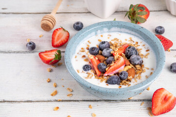 Sweet Homemade Breakfast, Greek Yogurt bowl with Granola and Berries