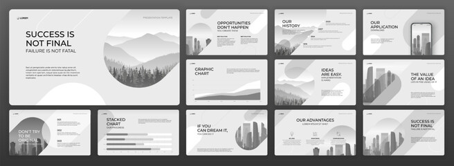 Minimalistic Powerpoint presentation template. Use for creative presentation background, brochure cover design, landing page, annual report, company profile, brand guidelines, pitch deck.