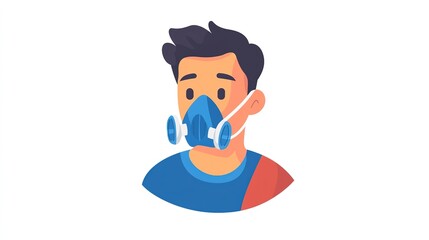 Patient with a respirator mask engaged in respiratory therapy for health improvement and recovery