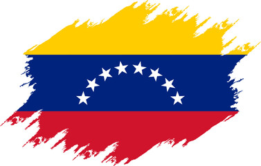 Damaged Venezuela flag. Flag Venezuela with grunge texture. Independence Day. Banner, poster template. National flag Venezuela with coat arms. National flag Venezuela drawn in ink.