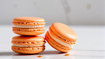 Macarons en nuance de couleur orange sur fond blanc.