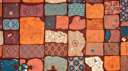 Artistic Mosaic Tilework Floor Featuring Intricate Patterns and Vibrant Hues
