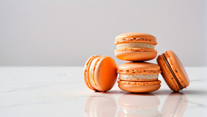 Macarons en nuance de couleur orange sur fond blanc.