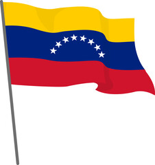 Flag Venezuela fluttering. Official flag Venezuela flies on flagpole. Independence Day. Banner, flyer, poster template. National flag Venezuela with coat arms. Wavy flag Venezuela.
