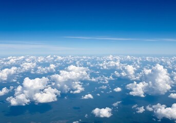 Fototapeta premium Aerial view bright blue sky fluffy white clouds vast expanse. AI Generated