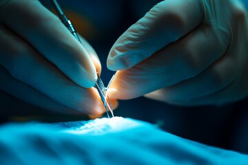 close-up of a surgical suturing procedure, highlighting precision in medical procedures.