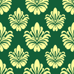 Gold and Green Damask seamless floral pattern, luxury style, vintage style, vector illustration elegant for textile, wall paper, bedding, curtains, cushion, fabric, scarf, decoration, interior
