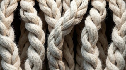 Close-up of intricately woven natural fiber ropes in a cream color