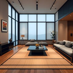 Modern Minimalist Living Room with Floor-to-Ceiling Windows