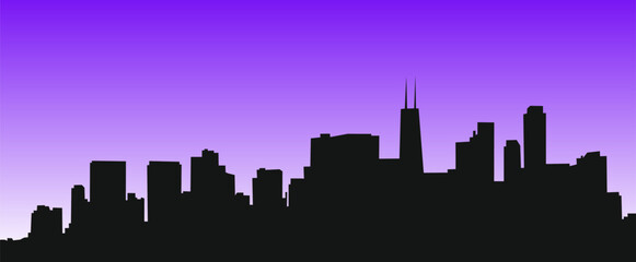 Fototapeta premium Abstract city building skyline. Buildings silhouette. Urban night Landscape. Cityscape with purple background in flat style. Modern city landscape. Vector flat illustration