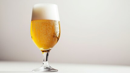 A single glass of beer on a white background with space to write a message.