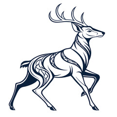 Silhouette of black deer animal . Vector nature landscape or wildlife scene background, wild deer.