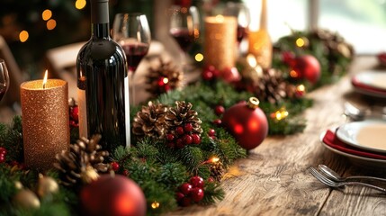 A festive table with several bottles of wine and several glasses.