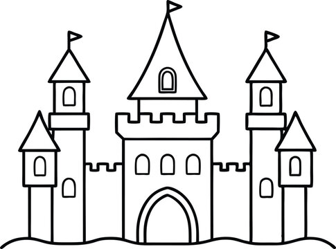 recommend clip art: Castle outline coloring book page, Castle line art vector