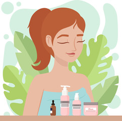 Woman relaxing with natural beauty products at spa