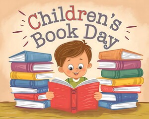 International Children's Book Day with Diverse Kids Reading Books for Educational Celebration