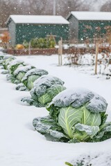 Snow Covered Cabbage Winter Garden Scene