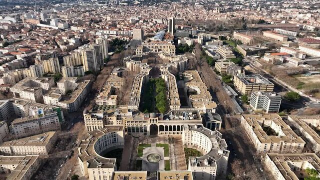 Antigone Montpellier district during winter aerial shot