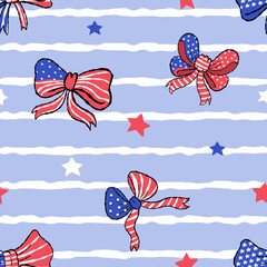 Seamless pattern Coquette 4th of July Bow on color background	