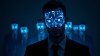 Futuristic Digital Masked Figures in Dark Setting