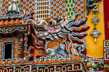view of the Imperial City with the Purple Forbidden City within the Citadel in Hue, Vietnam. Imperial Royal Palace of Nguyen dynasty. Travel and landscape concept