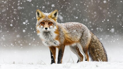 Naklejka premium Captivating fox in snowy forest wildlife photography winter wonderland natural environment close-up view