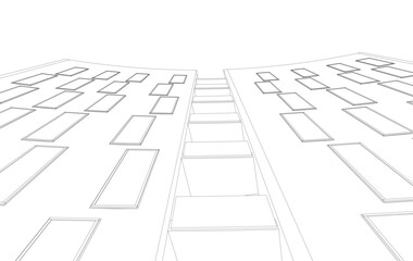 Abstract Architectural Sketch - Modern Buildings Perspective - Vector Illustration