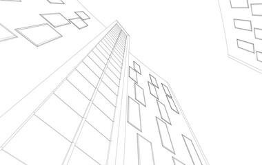 Abstract Architectural Sketch - Modern Buildings Perspective - Vector Illustration