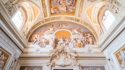 Obraz premium Stunning Interior of Historical Building with Artistic Ceiling Design