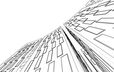 Abstract Architectural Sketch - Modern Buildings Perspective - Vector Illustration