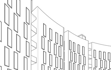Abstract Architectural Sketch - Modern Buildings Perspective - Vector Illustration