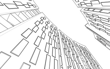 Abstract Architectural Sketch - Modern Buildings Perspective - Vector Illustration