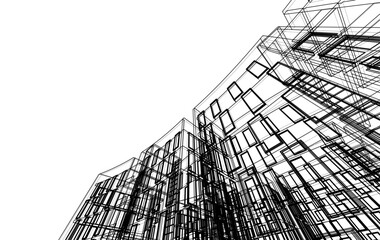 Abstract Architectural Sketch - Modern Buildings Perspective - Vector Illustration