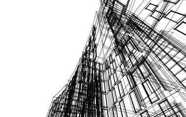 Abstract Architectural Sketch - Modern Buildings Perspective - Vector Illustration