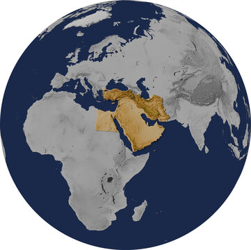 Fototapeta Colored terrain map of the the Middle East in orthographic view