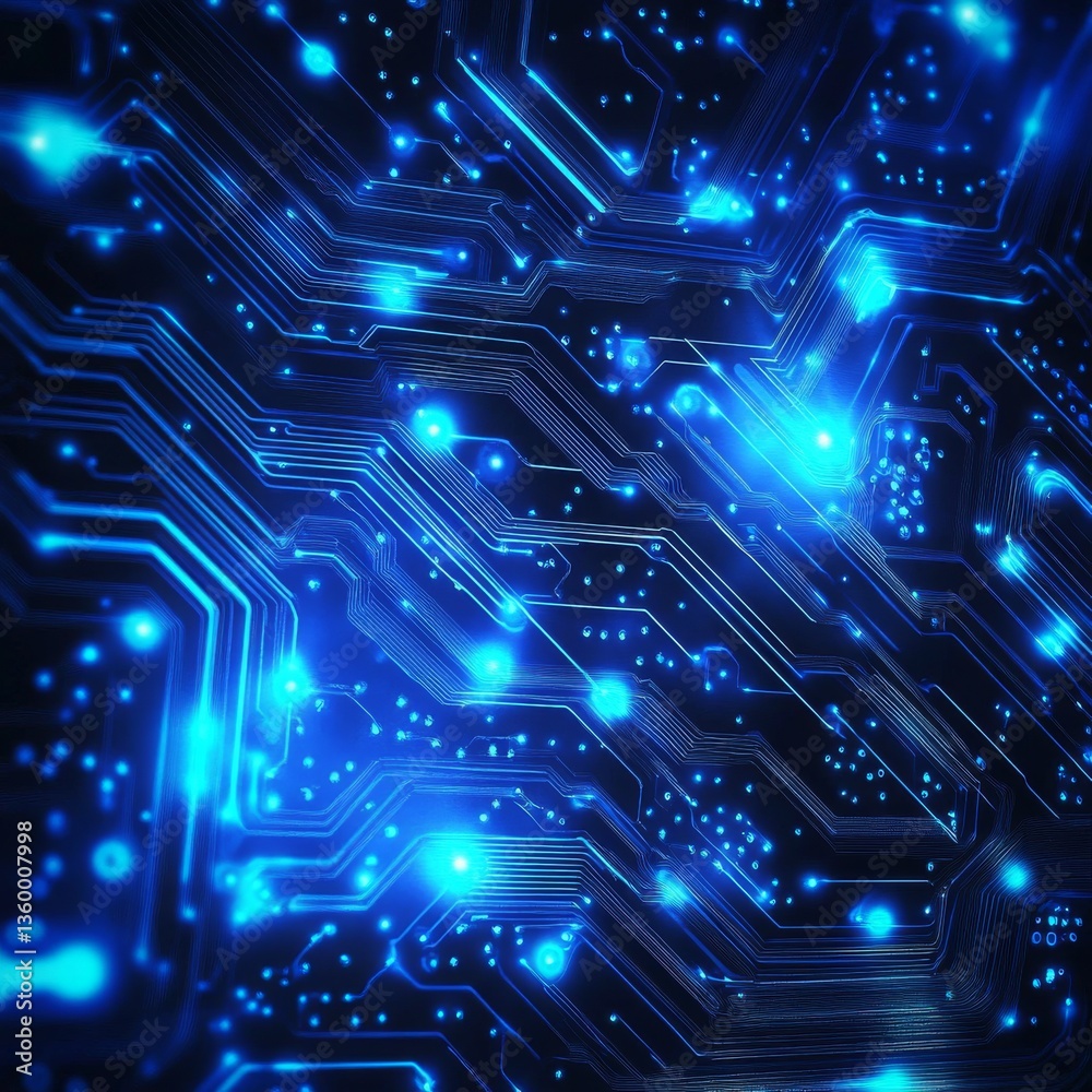 Aufkleber Abstract Glowing Blue Circuit Board: A Modern Technological Background Depicting Connectivity and Innovation