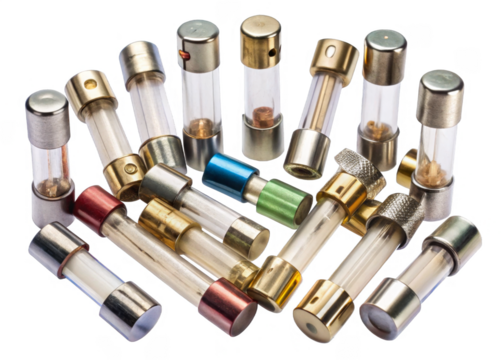 Fuses (Assorted Types) isolated on a transparent background.